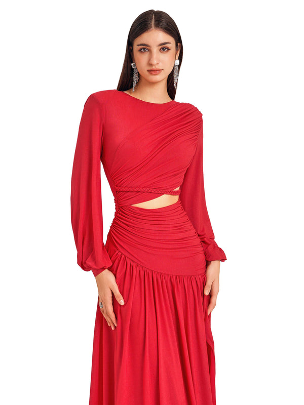 Vivid Red Pleated Dress