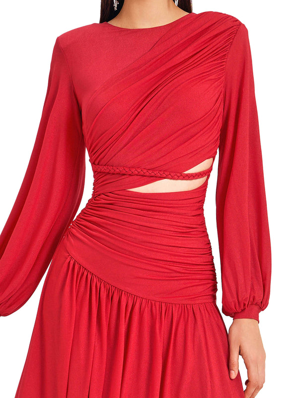 Vivid Red Pleated Dress