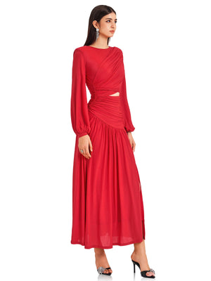Vivid Red Pleated Dress