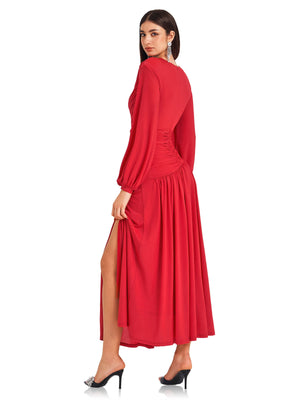 Vivid Red Pleated Dress