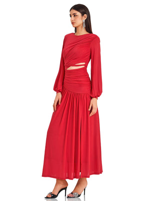 Vivid Red Pleated Dress