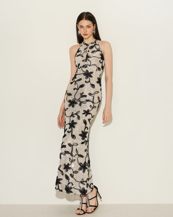 Moonlight Bloom Shadow Sequin Dress（two picture）