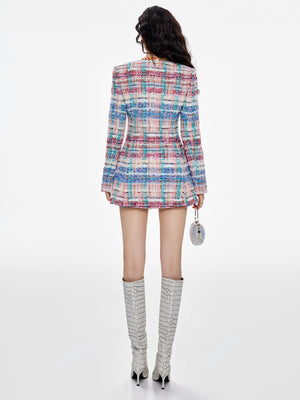 Artisanal Multicolor Tweed Jacket & Shorts Set