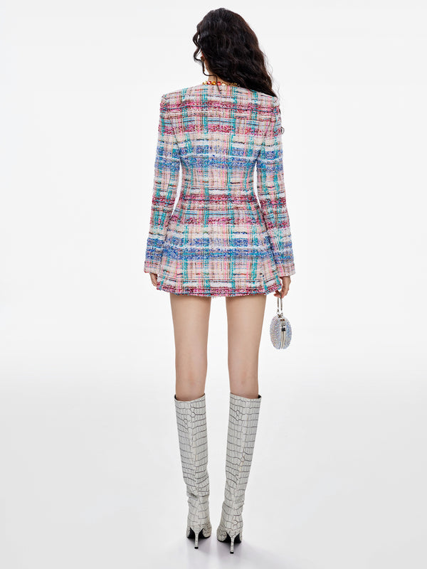 Artisanal Multicolor Tweed Jacket & Shorts Set