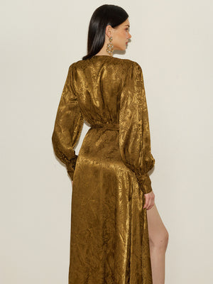 Bronze Patterned Wrap Dress