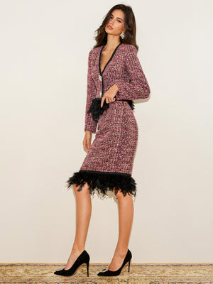 Crystal Button Jacket & Feather Skirt Set
