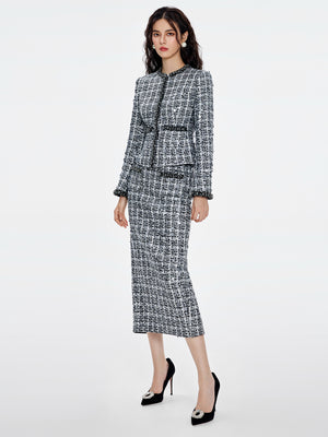 Crystal Embellished Details Jacket & Skirt Sets