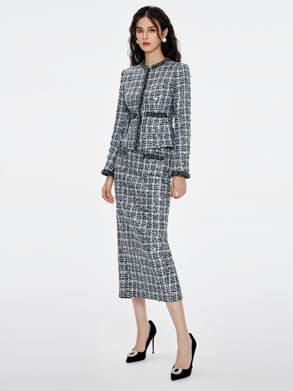 Crystal Embellished Details Jacket & Skirt Sets