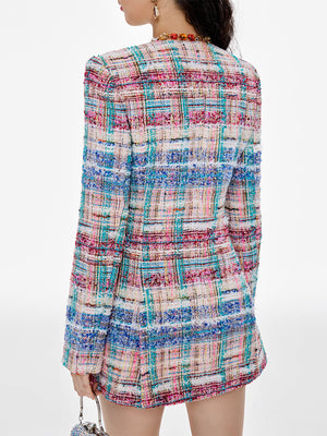 Artisanal Multicolor Tweed Jacket & Shorts Set