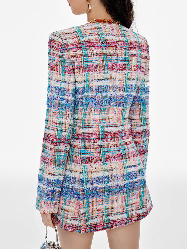 Artisanal Multicolor Tweed Jacket & Shorts Set