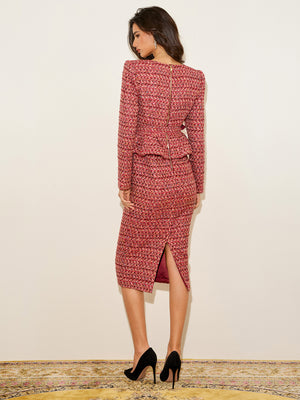 Square Neck Peplum hem Tweed Dress