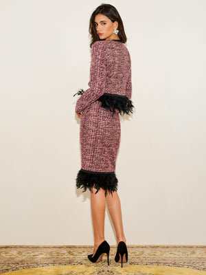 Crystal Button Jacket & Feather Skirt Set