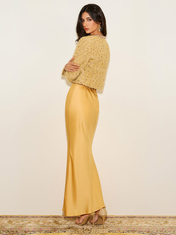 Crystal Collar Tweed Jacket & Skirt Set