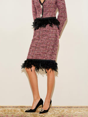 Crystal Button Jacket & Feather Skirt Set