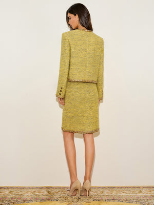 Crystal-Trim Single Breated Tweed Jacket & Skirt Sets