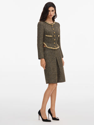 Glitter Single Breasted Tweed Jacket & Skirt Sets