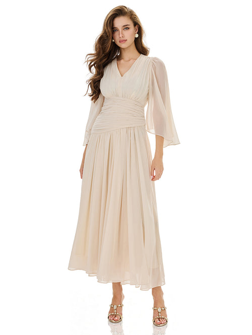 Ruched Waist Slit Maxi Dress