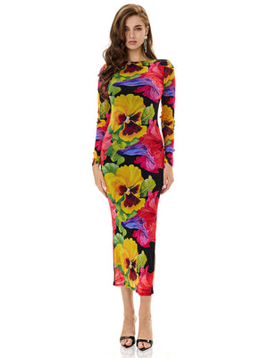 Bloom Floral Long Sleeve Bodycon Dress