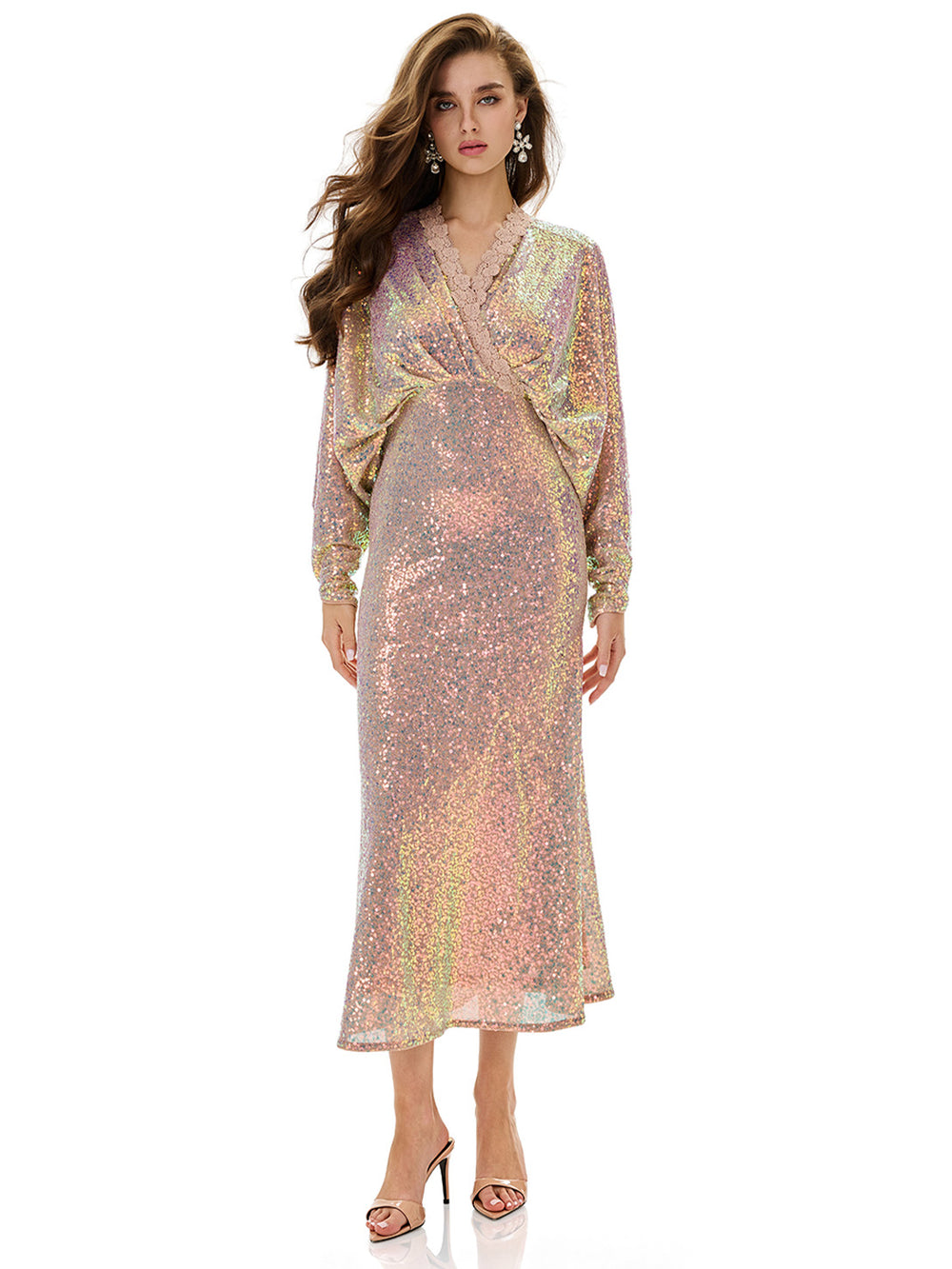 Batwing Sleeves Sequin Mermaid Evening Gown