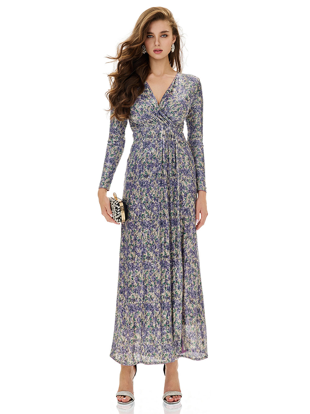 Floral Sequin Slit Maxi Dress