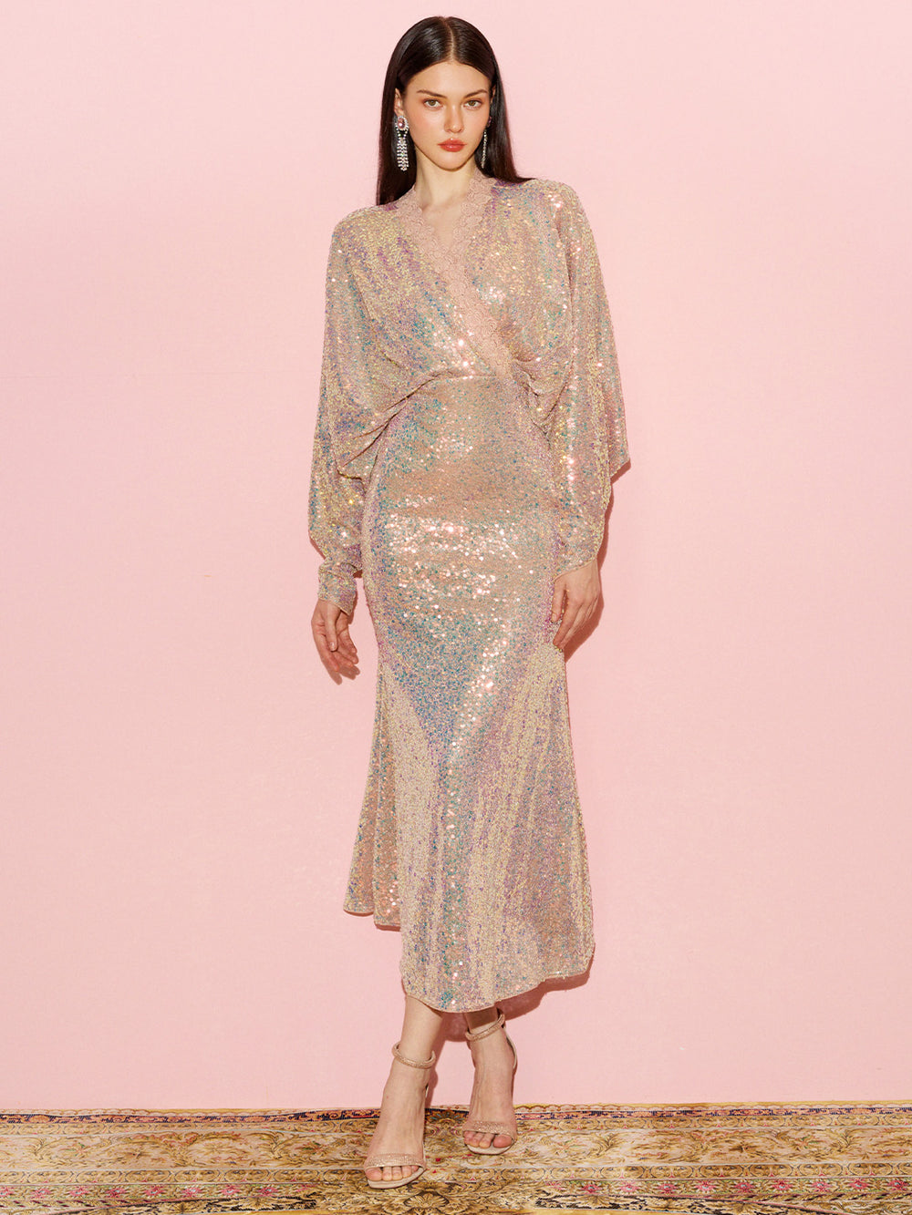 Batwing Sleeves Sequin Mermaid Evening Gown