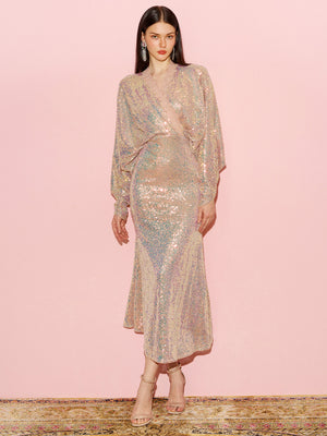Batwing Sleeves Sequin Mermaid Evening Gown