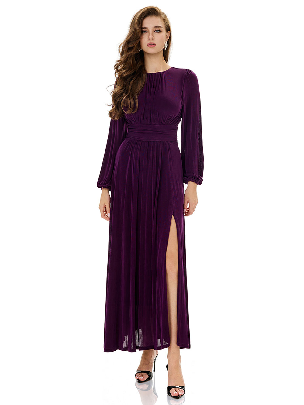 Draped High Slit Evening Gown