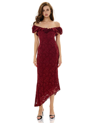 Off Shoulder Flower Lace Evening Dress