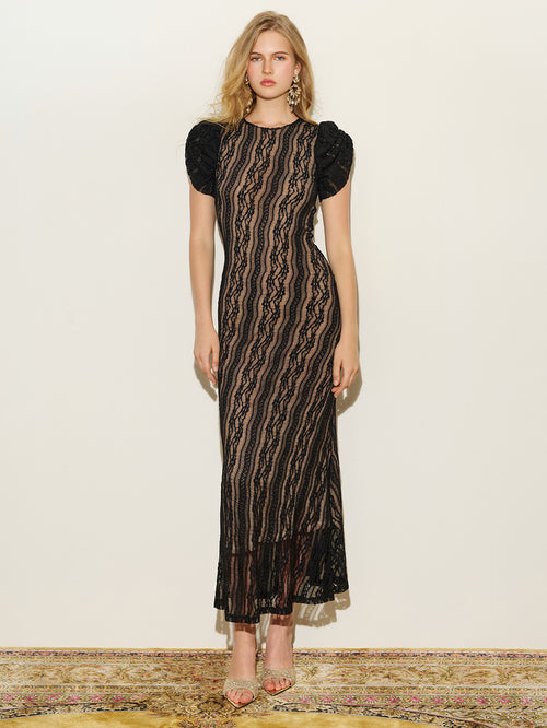 Short Sleeve Lace Mermaid Gown