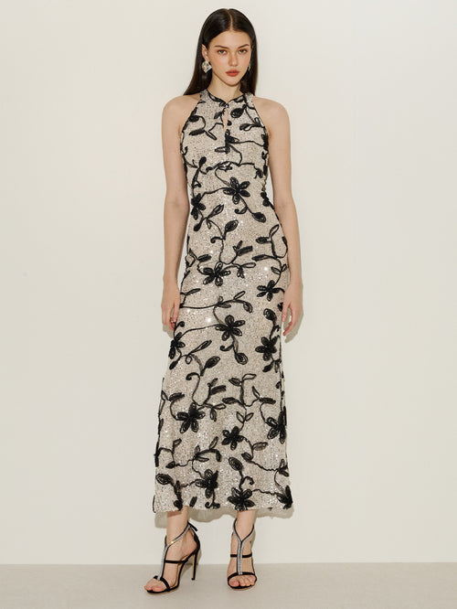 Moonlight Bloom Shadow Sequin Dress