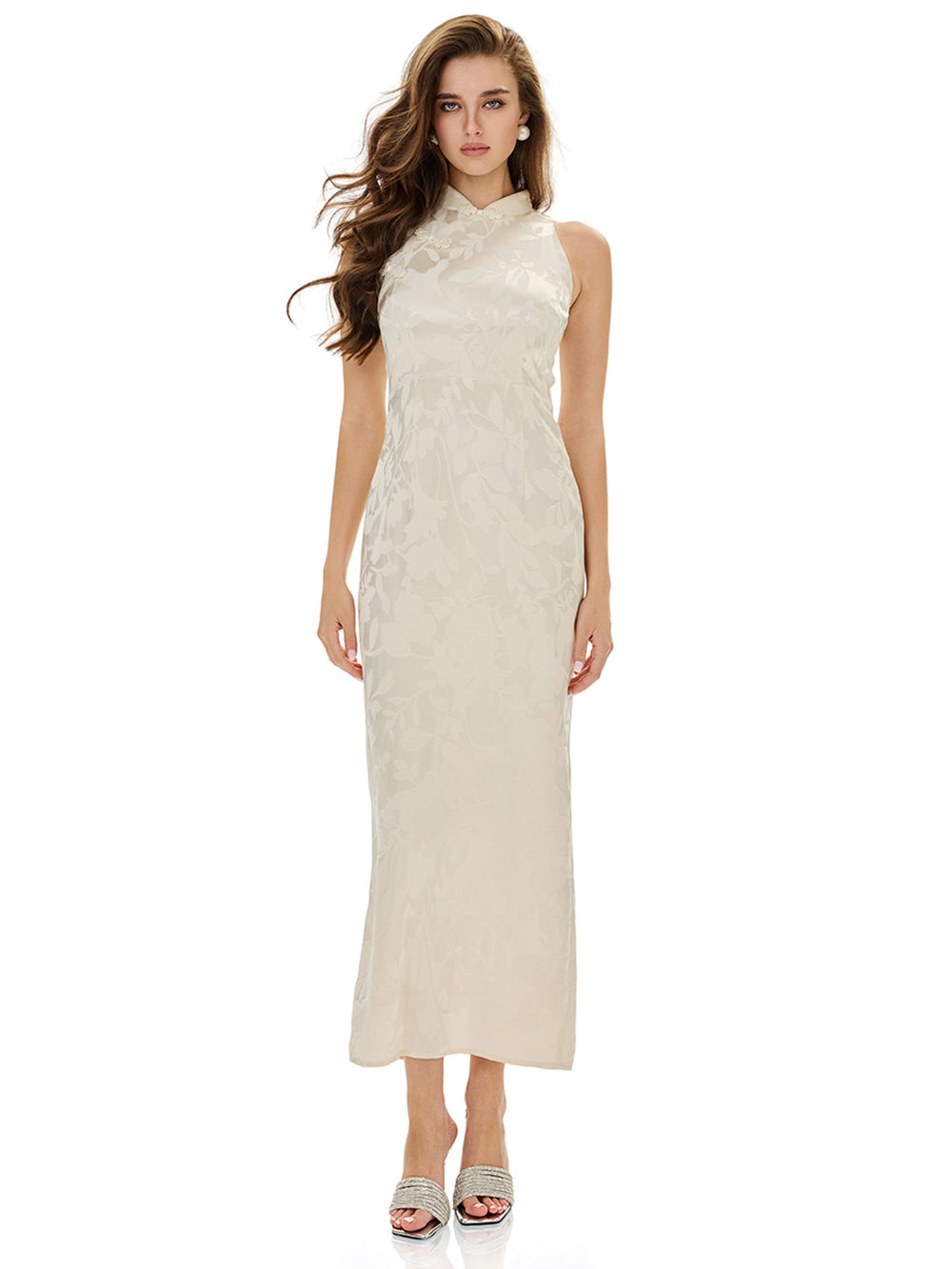 Jacquard Cheongsam Midi Bodycon Dress