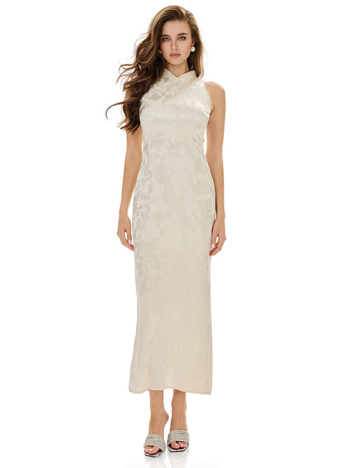 Jacquard Cheongsam Midi Bodycon Dress
