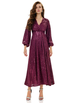 Balloon Sleeve Sequin Maxi Dress