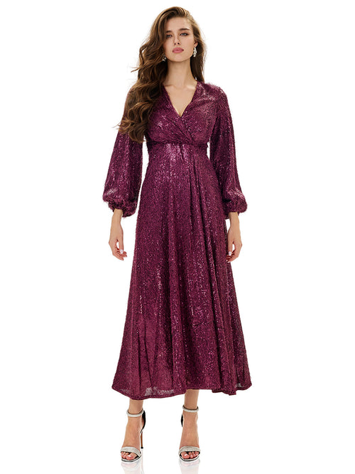 Balloon Sleeve Sequin Maxi Dress