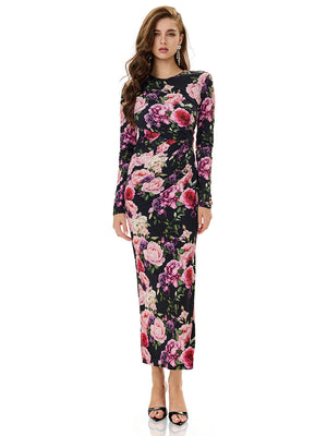 Floral Print Ruched Bodycon Dress