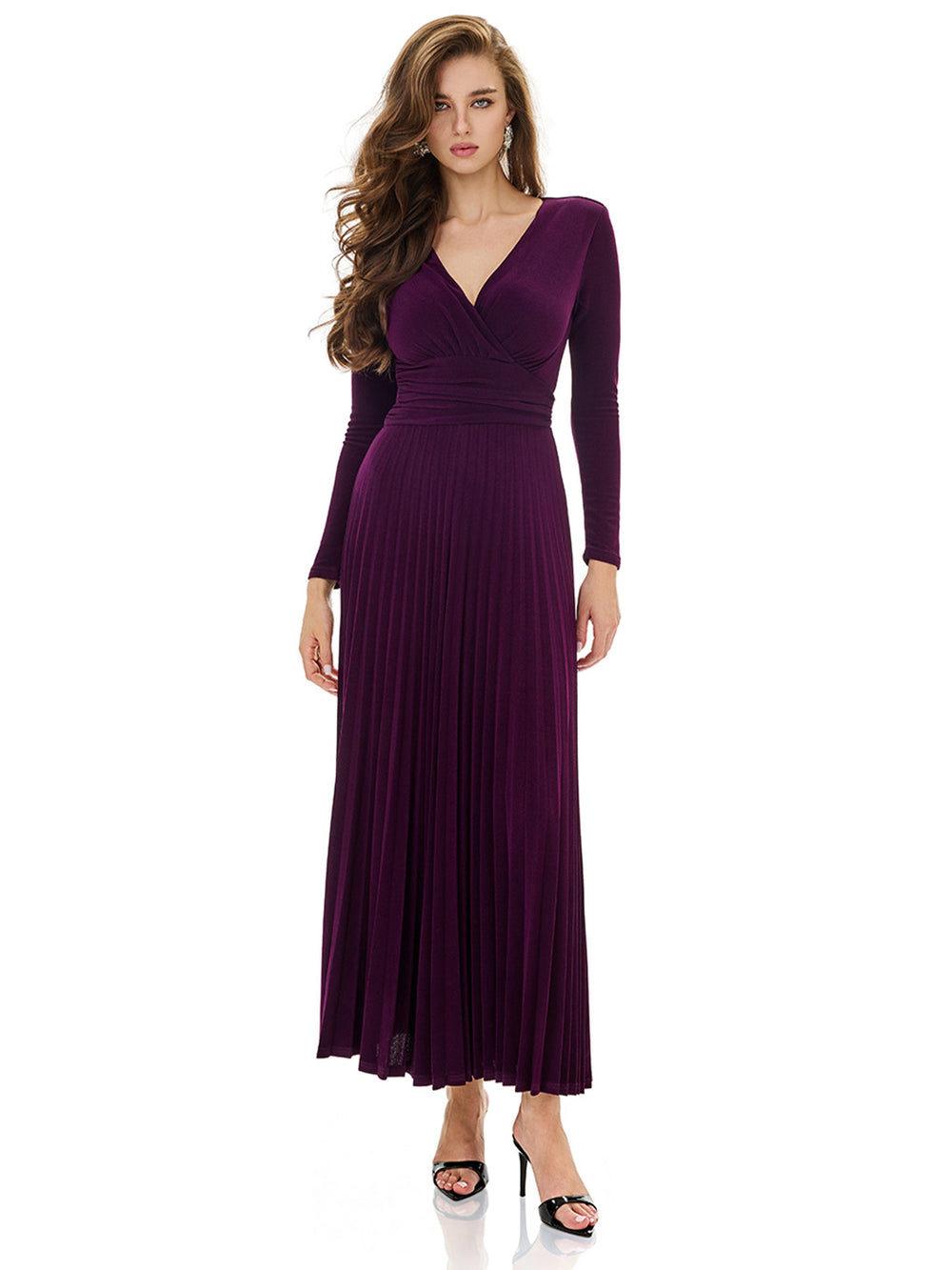 Long Sleeve Pleated Evening Gown