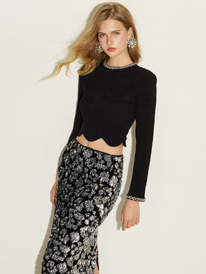 Glitter Crop Top & Sequins Skirt Sets