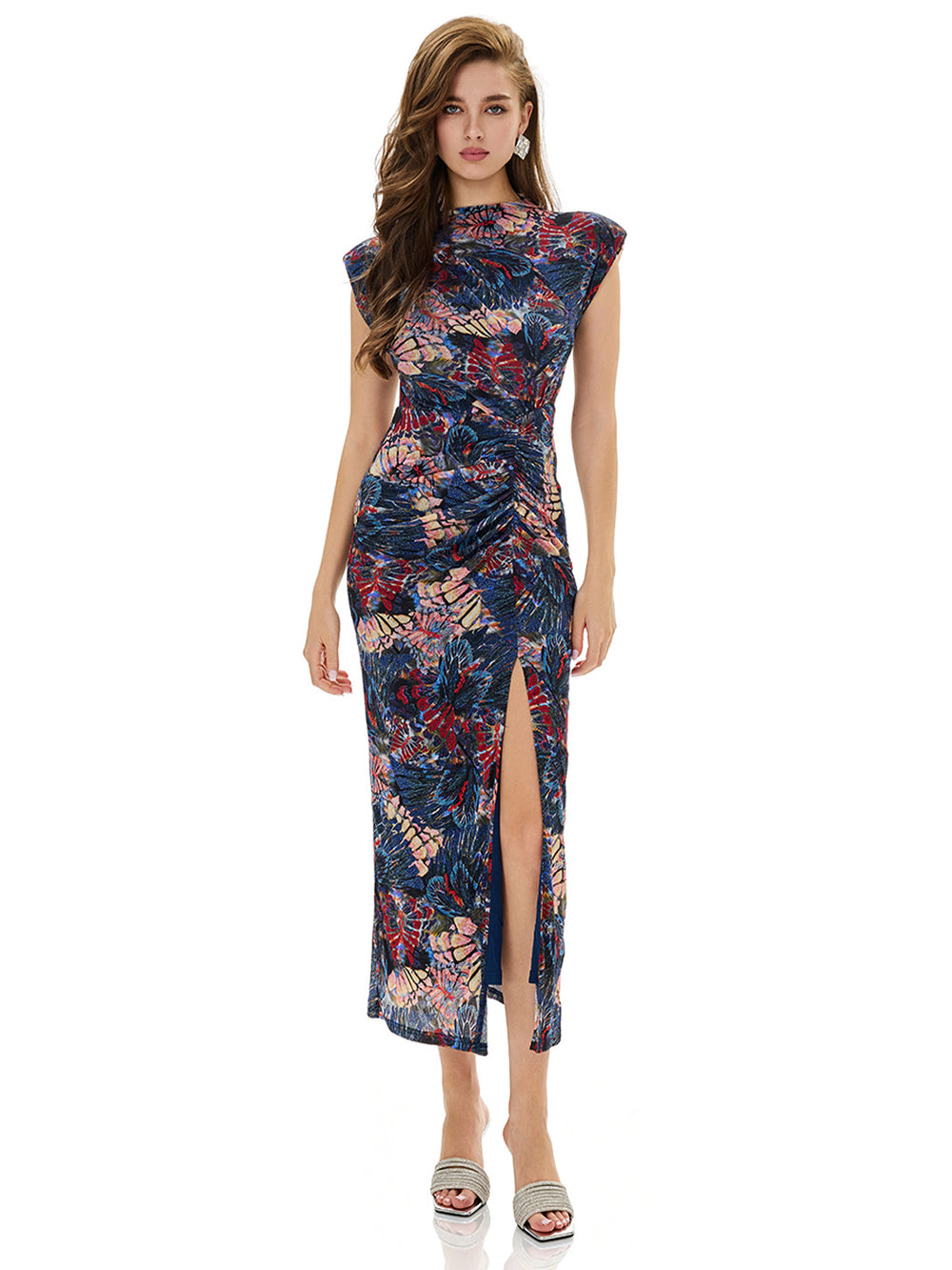 Abstract Printed Ruched Bodycon Dress