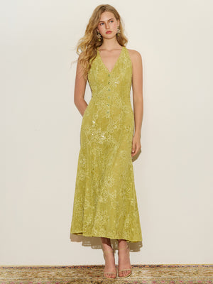 Sleeveless Embroidered Lace Midi Dress