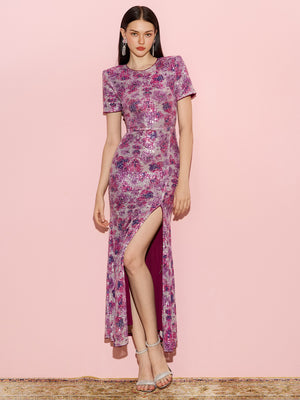 Amethyst Hues Sequined Maxi Dress