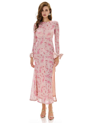 Bowknot Detail Print Sequin Dress