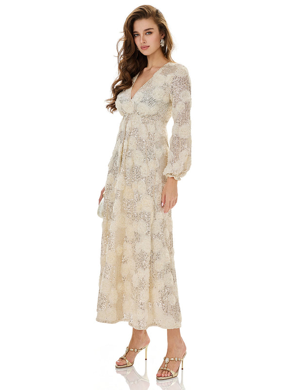 Sequin Embellished Lace Maxi Dress