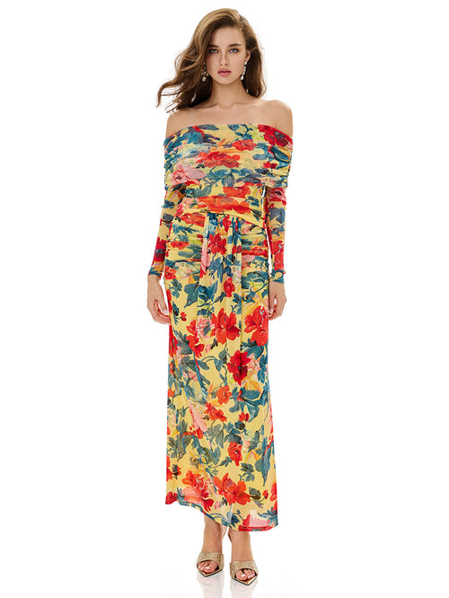 Floral Print Off Shoulder Top & Skirt Sets