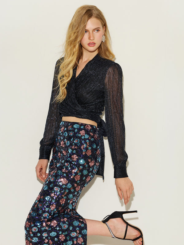 Glitter Wrap Top & Sequins Skirt Sets