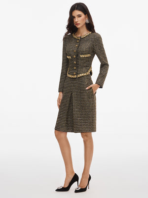 Glitter Single Breasted Tweed Jacket & Skirt Sets