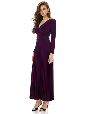 Long Sleeve Pleated Evening Gown