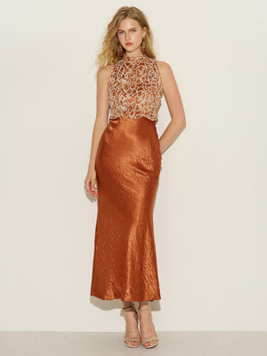Floral Lace Bodice Satin Bodycon Dress