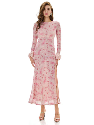 Bowknot Detail Print Sequin Dress