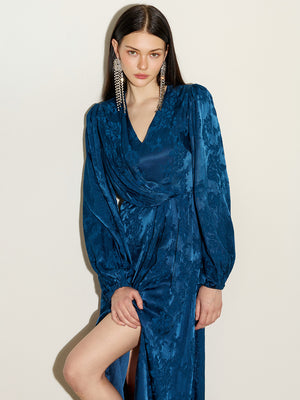 Jacquard Long Sleeve Slit Gown