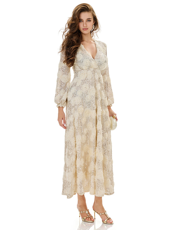 Sequin Embellished Lace Maxi Dress